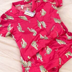 Joy spun Pink Satin Tiger Print Pajama Set